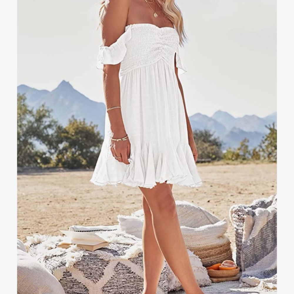 Smock Tube Top Dress Off Shoulder Ruffles A-Line Flowy Dresses